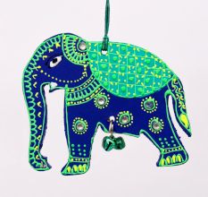 Handmade Wooden Elephant Christmas Hanging - Blue-Green, Red-Yellow, Sky Blue-Orange, Pink-Green